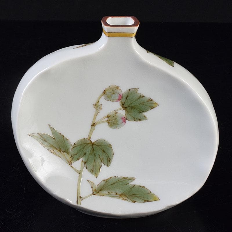 九谷焼　山田義明作　色絵　花文　小壷　共箱　M　R8949