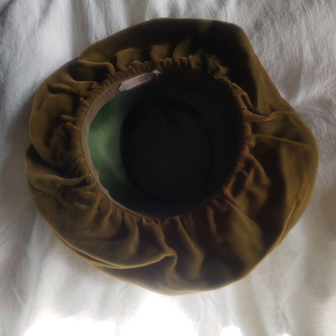 アンティーク 帽子 オリーブグリーン ベルベット グログランリボン