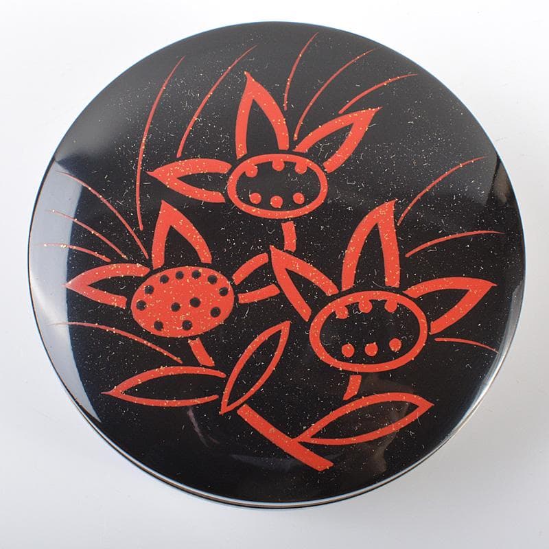 茶道具　山中塗　道場宗廣作　花蒔絵　銅覆輪　香合　共箱　V　R6446