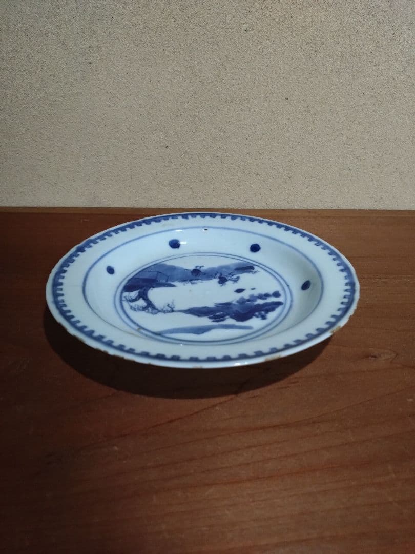 古染付 人物 山水紋 五寸皿