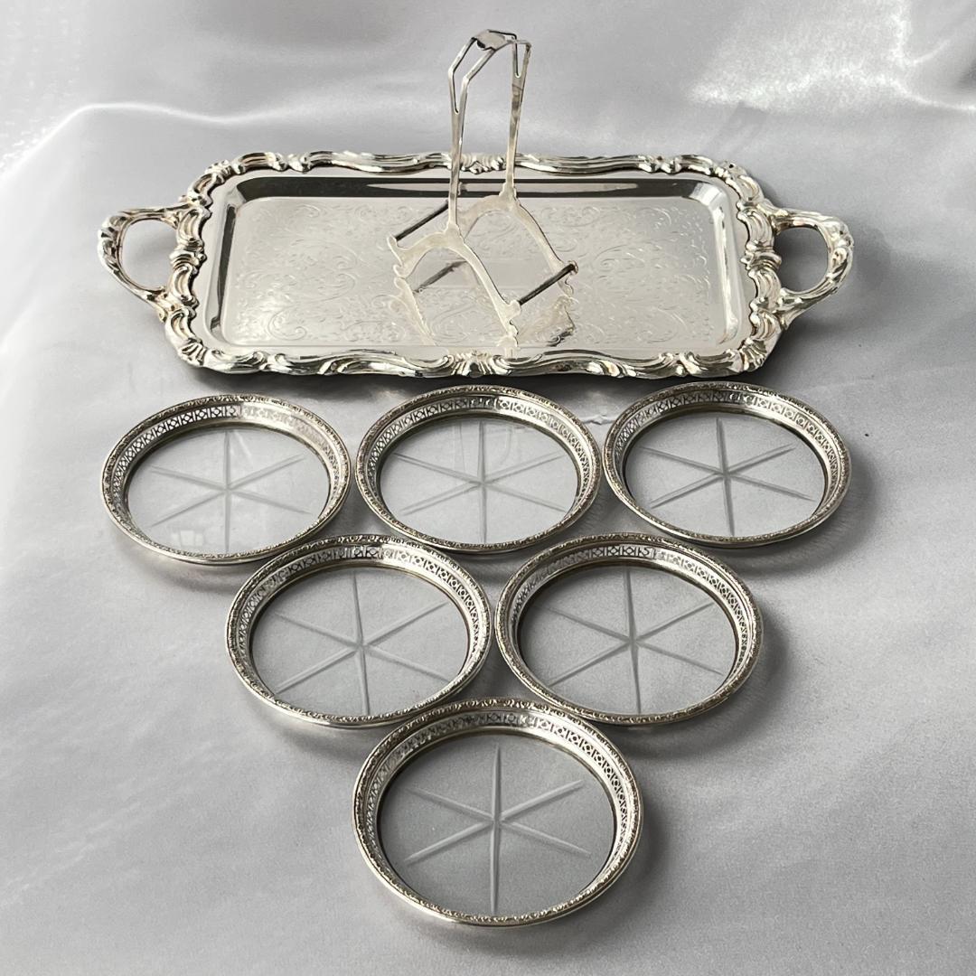 Webster】【純銀 / ガラス】 透かしのコースター 6枚 スターリング