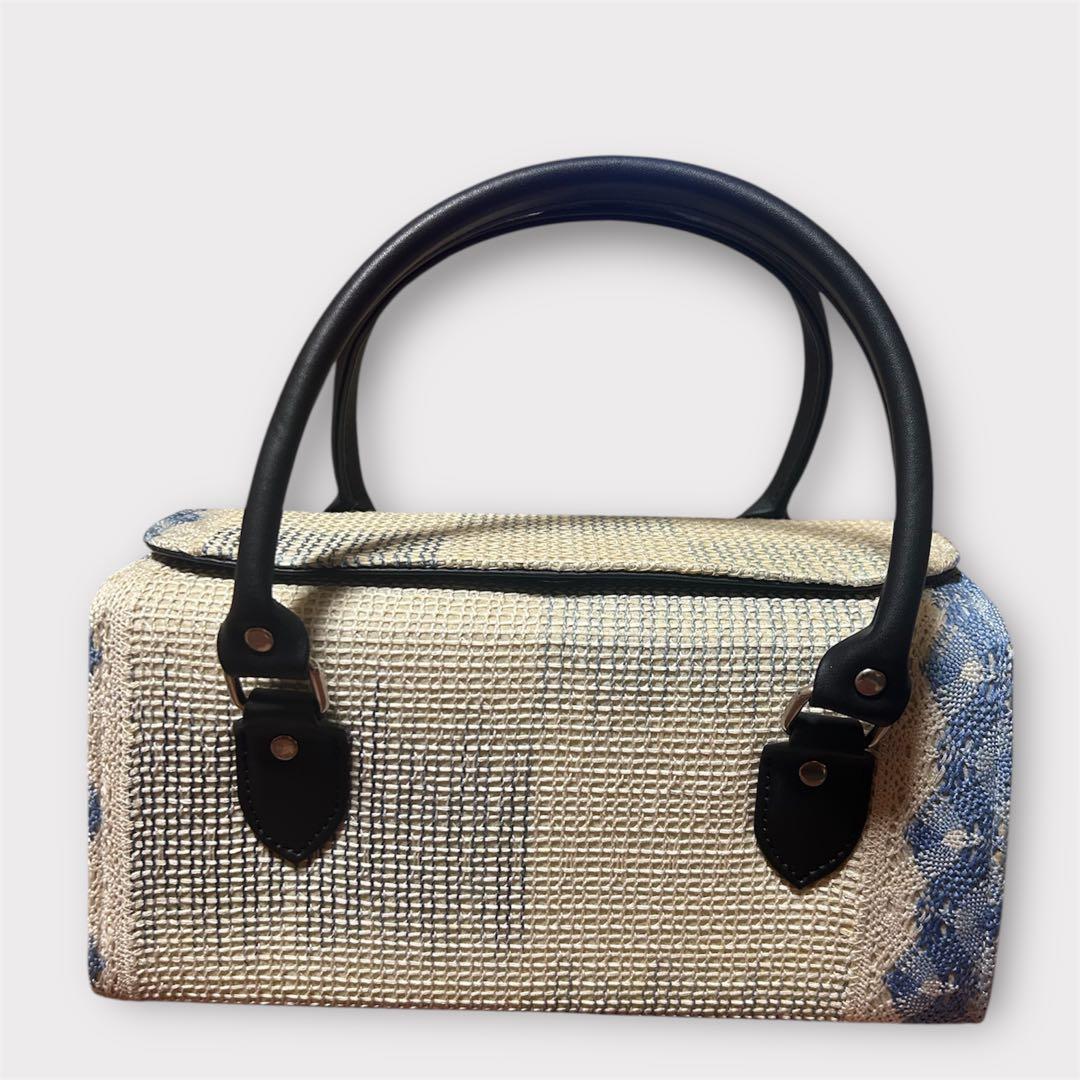 美品 利休バッグ 和装 フォーマル 上品織柄 黒持ち手 茶道 冠婚葬祭