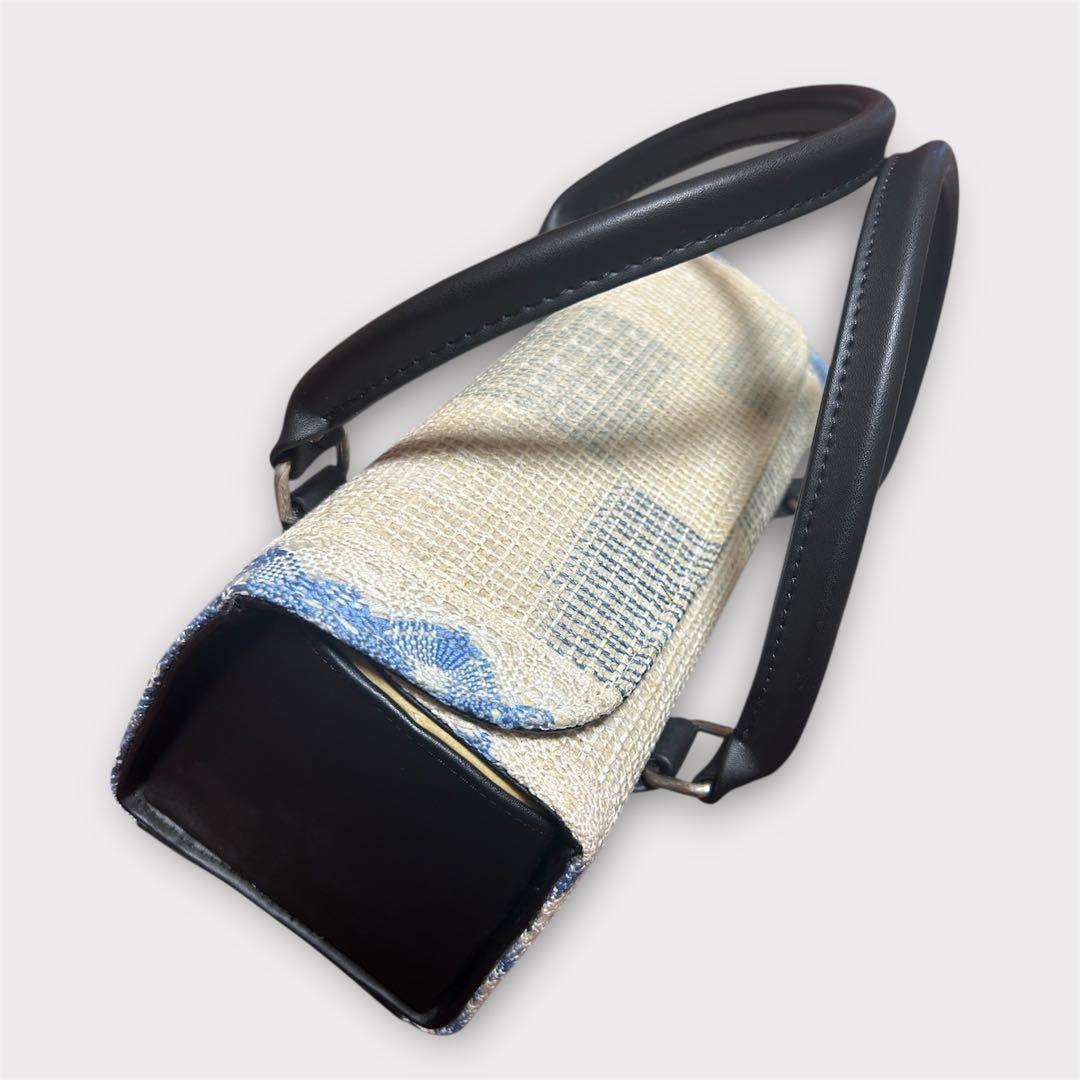 美品 利休バッグ 和装 フォーマル 上品織柄 黒持ち手 茶道 冠婚葬祭