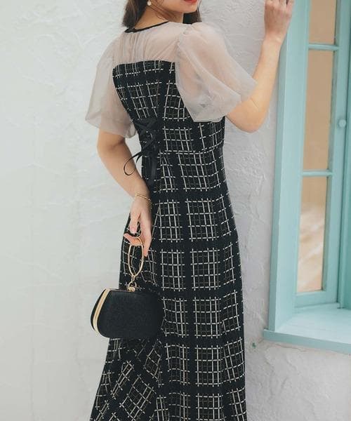 美品 Dorry Doll ドリードール ビスチェ風 ツイード ドレスM 結婚式