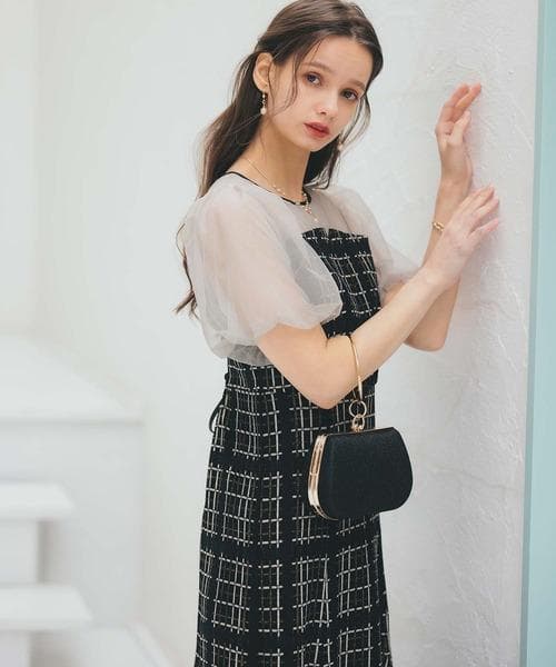 美品 Dorry Doll ドリードール ビスチェ風 ツイード ドレスM 結婚式