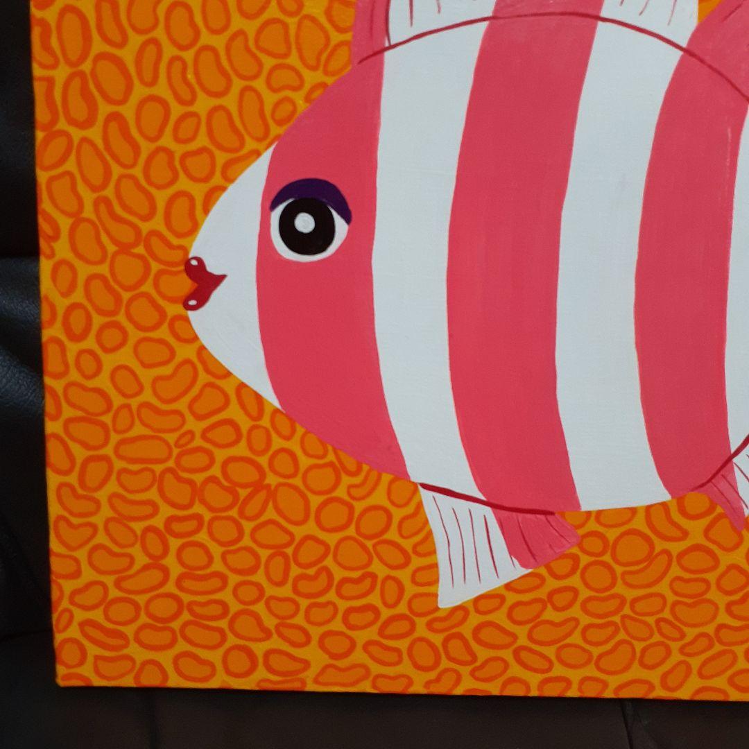 ピンクのシマダイ　F8号キャンバス　画家小楠アキコ作品