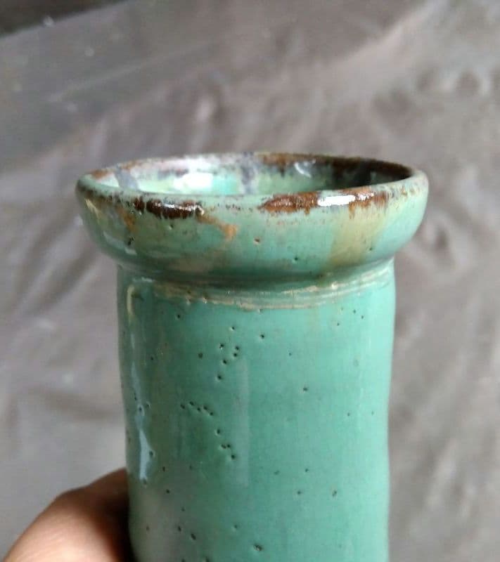 骨董　青緑色　細首　丸大壺