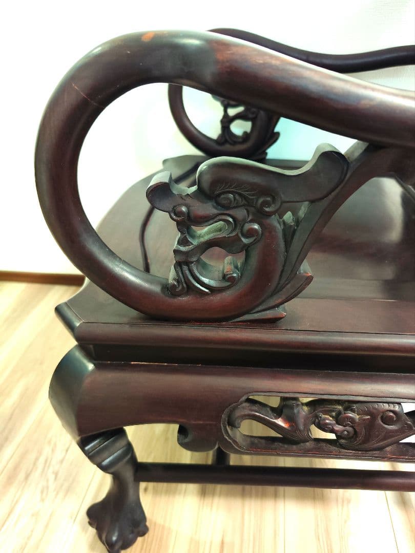 希少中華骨董 大理石インレイ椅子 玉座 宮廷 紅木 紫檀 黒檀 花梨 李朝①