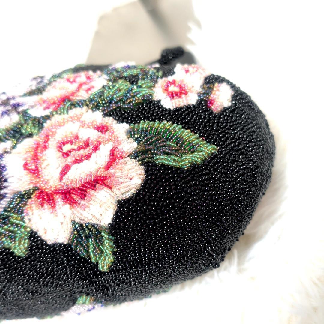 美品！　ビーズバッグ　手刺繍 花　カラフル　鮮やか　和装