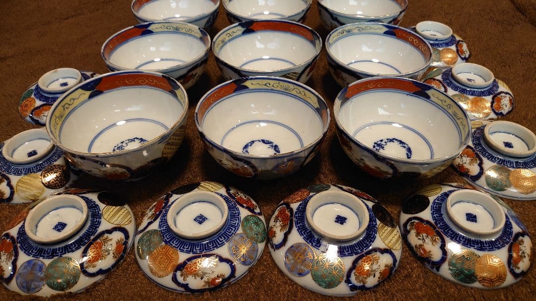 古伊万里 伊万里 色絵 金襴手 蓋碗 蔵出し 9客