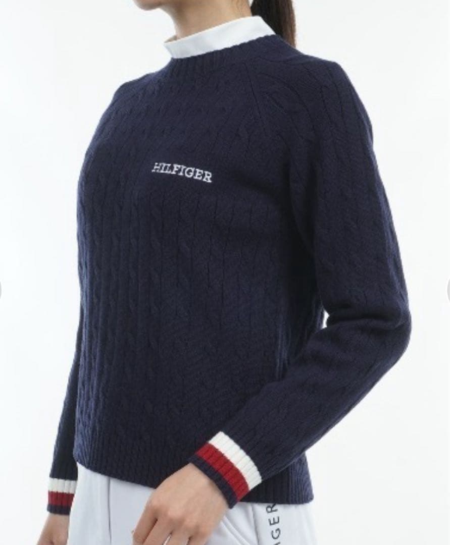 新品　トミーヒルフィガーゴルフ　ニット　セーター　ケーブル編み　ネイビー　L