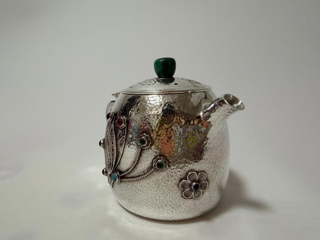 純銀製 蝶文様 色石付き 急須 銀瓶 煎茶道具 - メルカリ