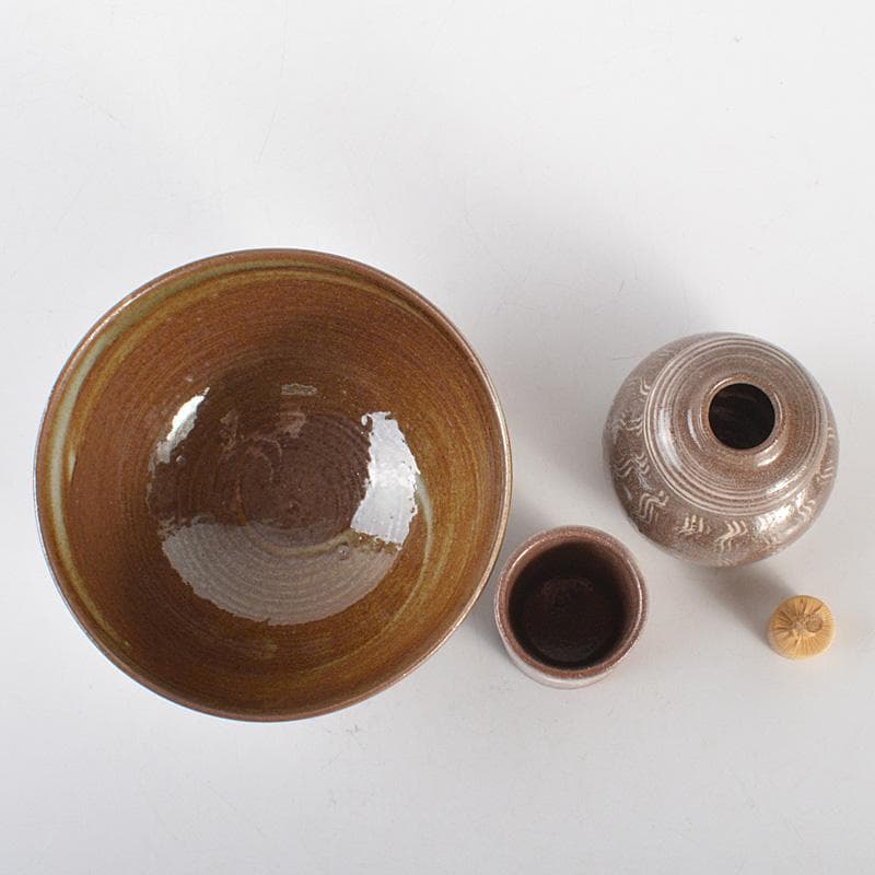 煎茶道具　茶箱　高取焼茶碗　振出など　七点　一式　C　R6791