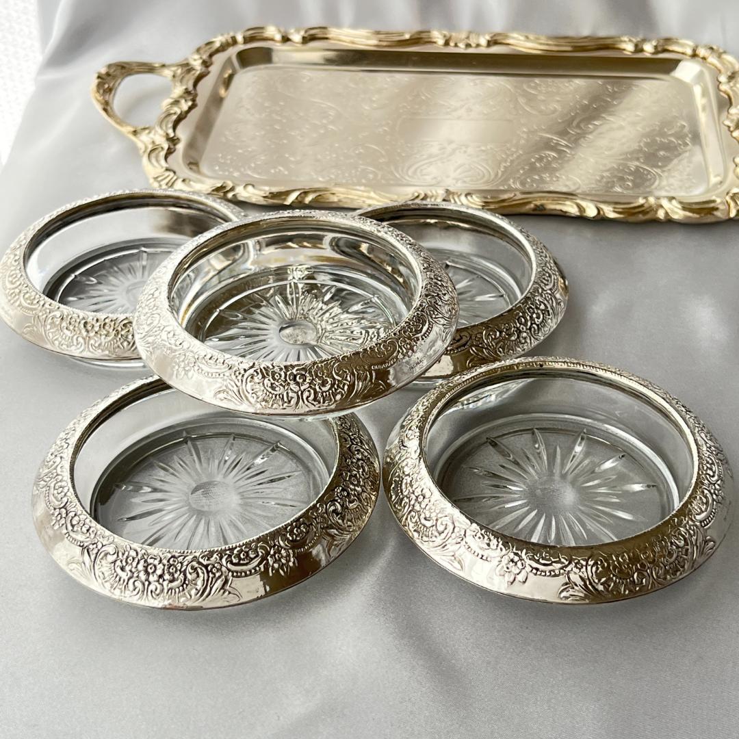 【FRANK M. WHITING】 【純銀/ガラス】コースター 5個組