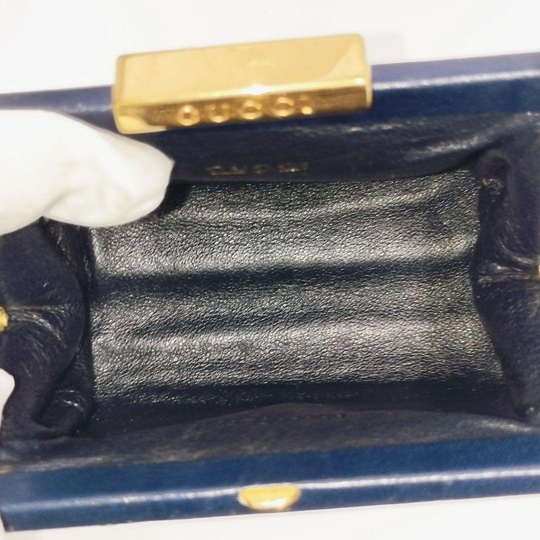 【希少　訳あり】GUCCI グッチ　ハラコ ミニ がま口　ポーチ　財布　ネイビー