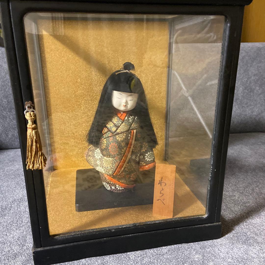 日本人形 純和風 わらべ 黒髪女の子 長髪日本伝統工芸品 ガラスケース