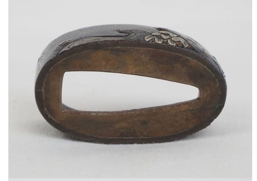 送料無料　江戸時代　金銀象嵌　縁頭　刀装具　木箱付　検/刀剣美術刀装具武具刀剣