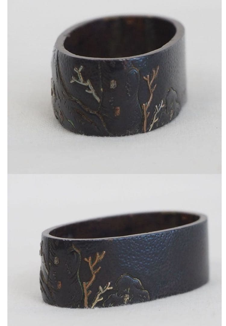 送料無料　江戸時代　金銀象嵌　縁頭　刀装具　木箱付　検/刀剣美術刀装具武具刀剣