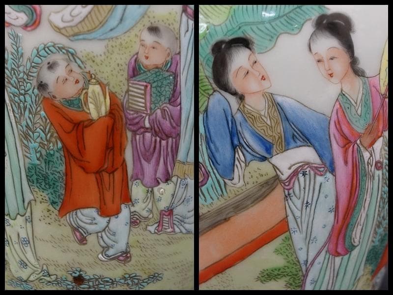 清時代 雍正年製在銘粉彩色絵『人物物語文』飾壺/ 花器