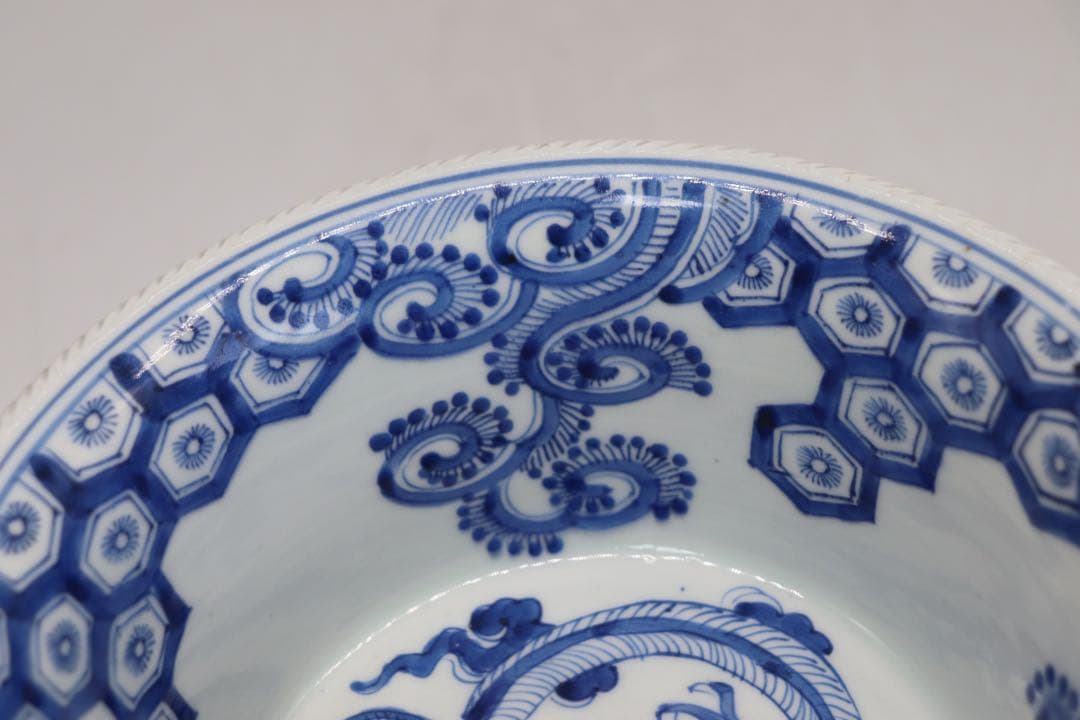 江戸　伊万里　染付　龍紋鉢　送料込み1226