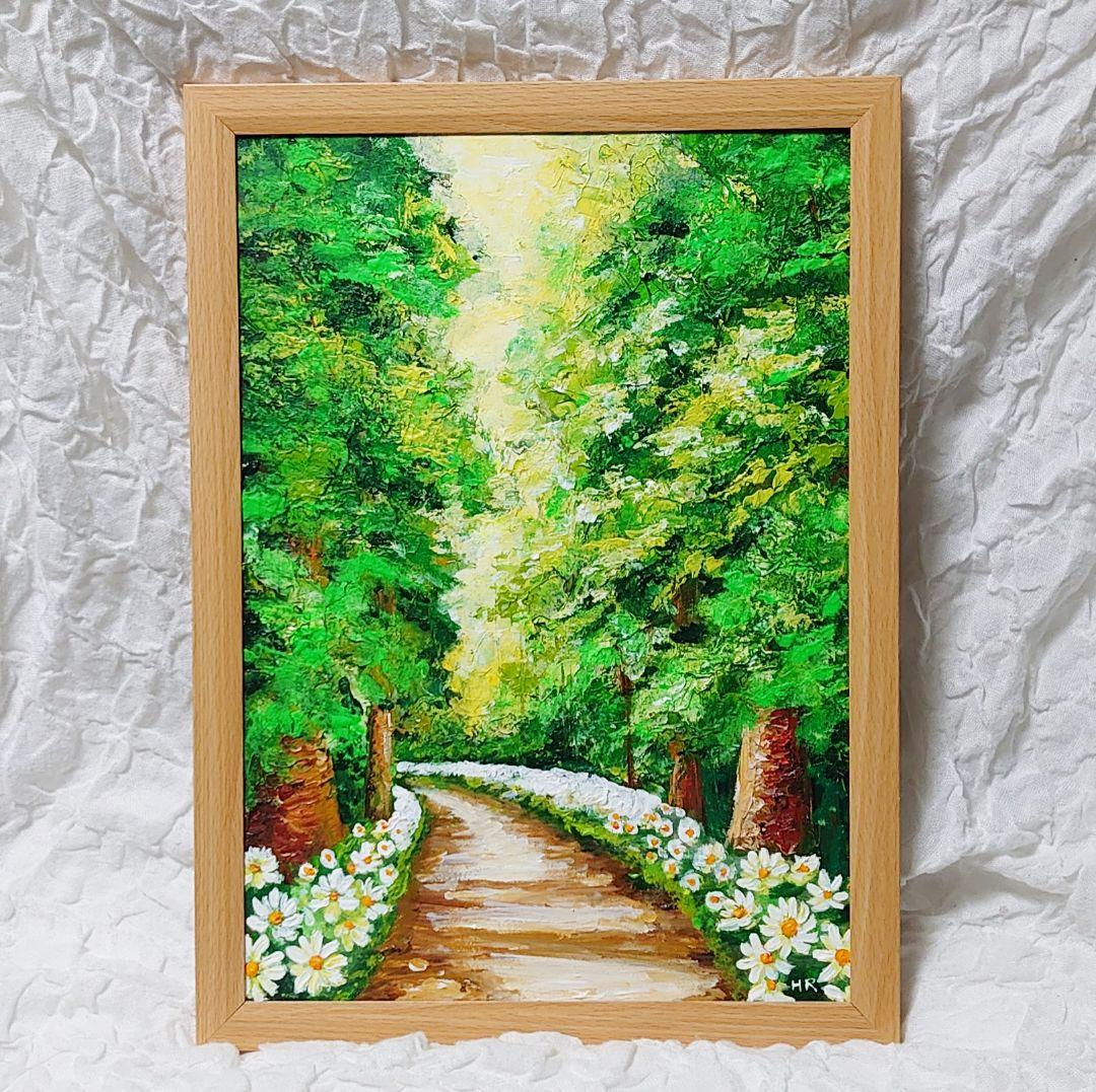 油絵 絵画【白い花道】
