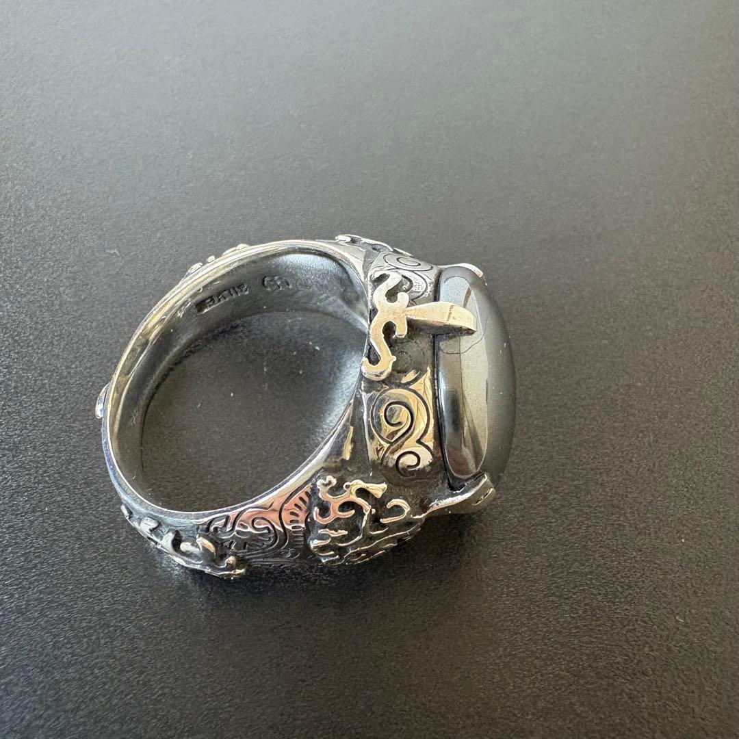 彫銀　ヘマタイトリング　シルバーリング　約22号　装飾　レア