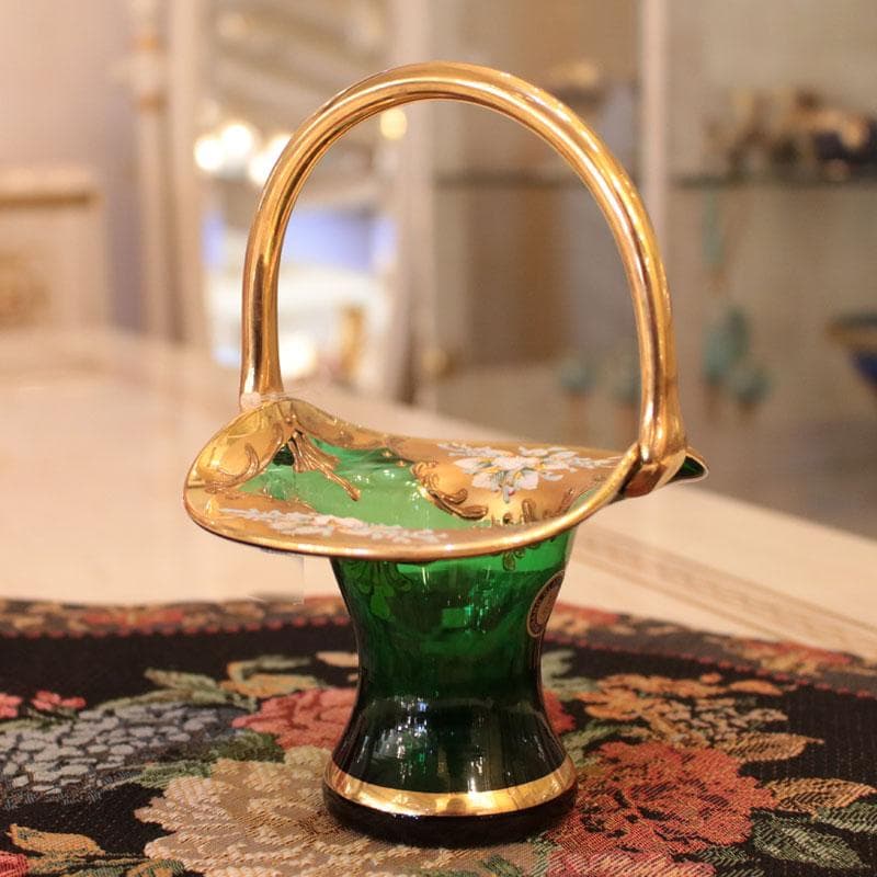 ムラーノガラス 金彩バスケット 24K装飾 イタリア製 緑 223-249 MURANO ムラノ 金彩 スワン モチーフ クリア グラス MURANO ムラノ