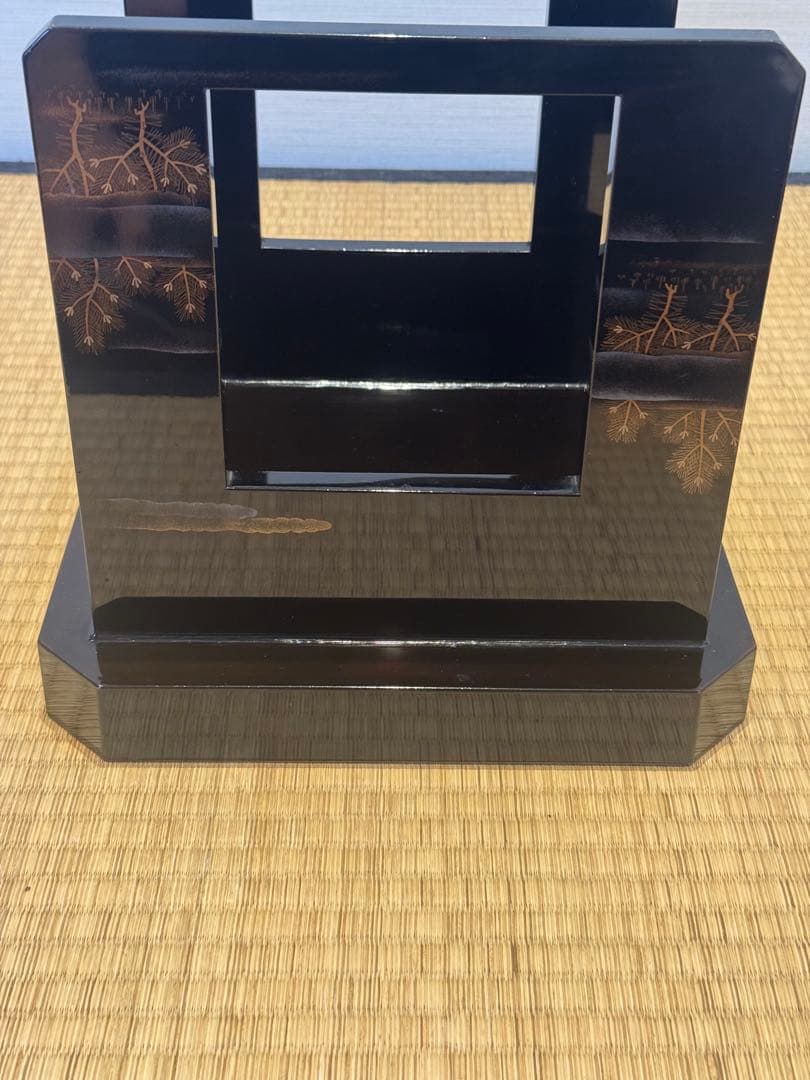 霞に若松研ぎ出し蒔絵 黒塗 脚付御膳 共箱 蔵出し品 / 輪島塗 配膳台 供物台