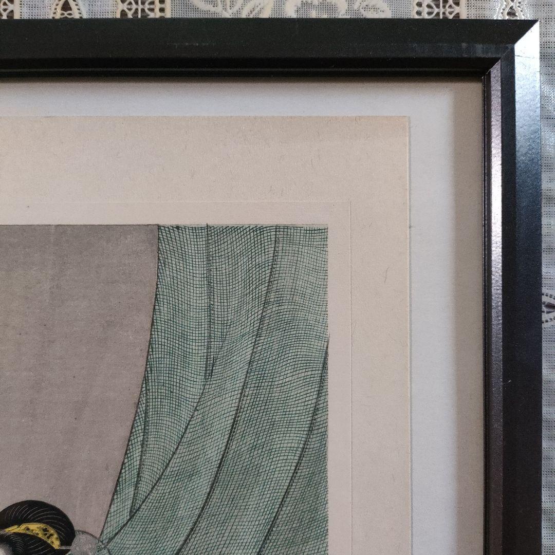 歌川国貞（三代豊国）浮世絵木版画『吸い付け煙草』 落款は五渡亭国貞