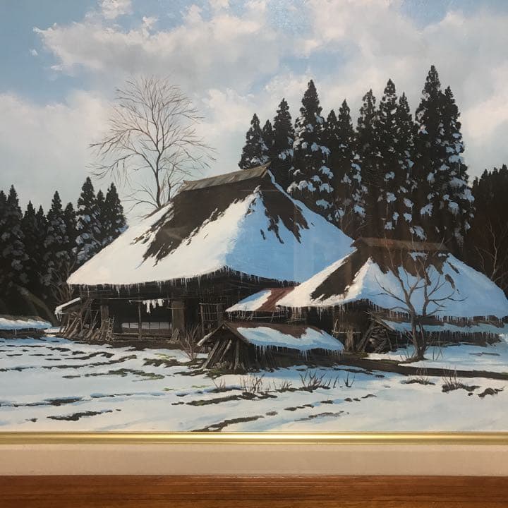 絵画　雨宮英夫　「春待つ民家」6号　直筆サイン入り