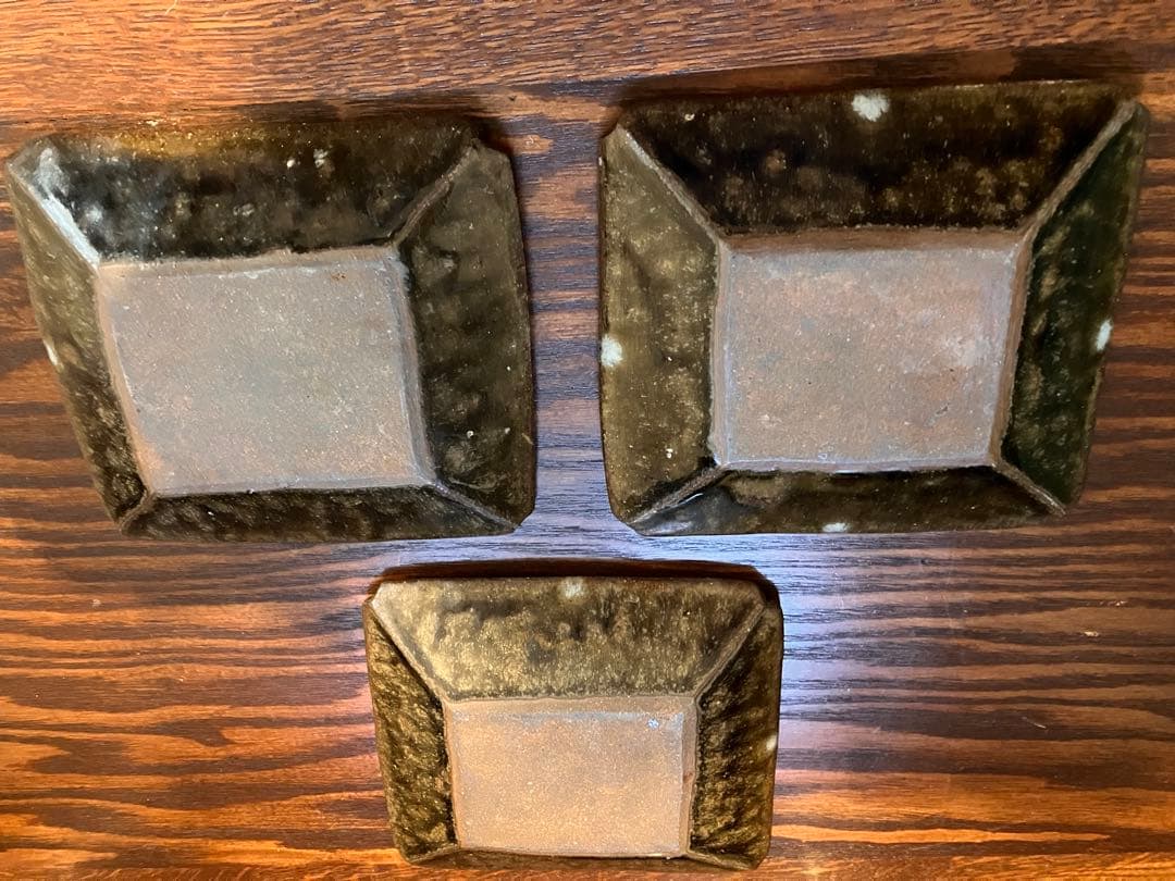 生田和孝丹波焼 緑釉四方角小皿3客 河井寛次郎 弟子 民藝