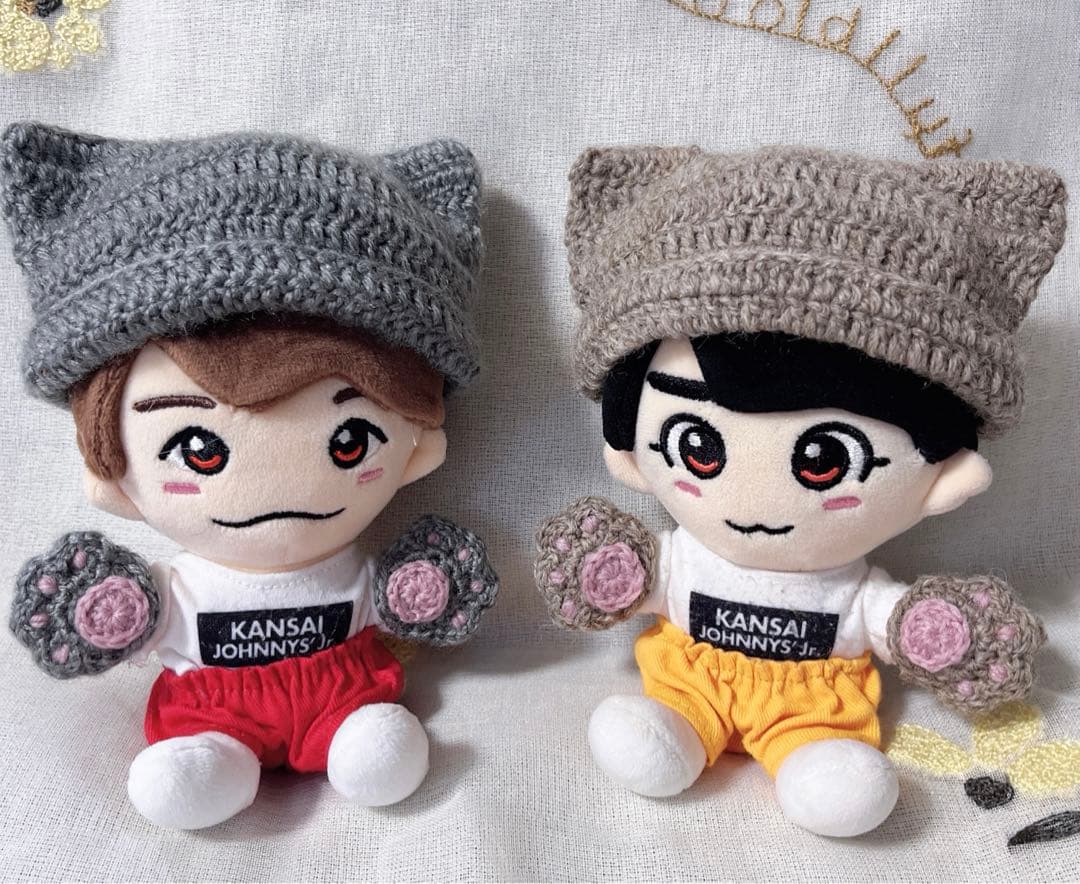 ちびぬい服　猫ニット帽　肉球手袋