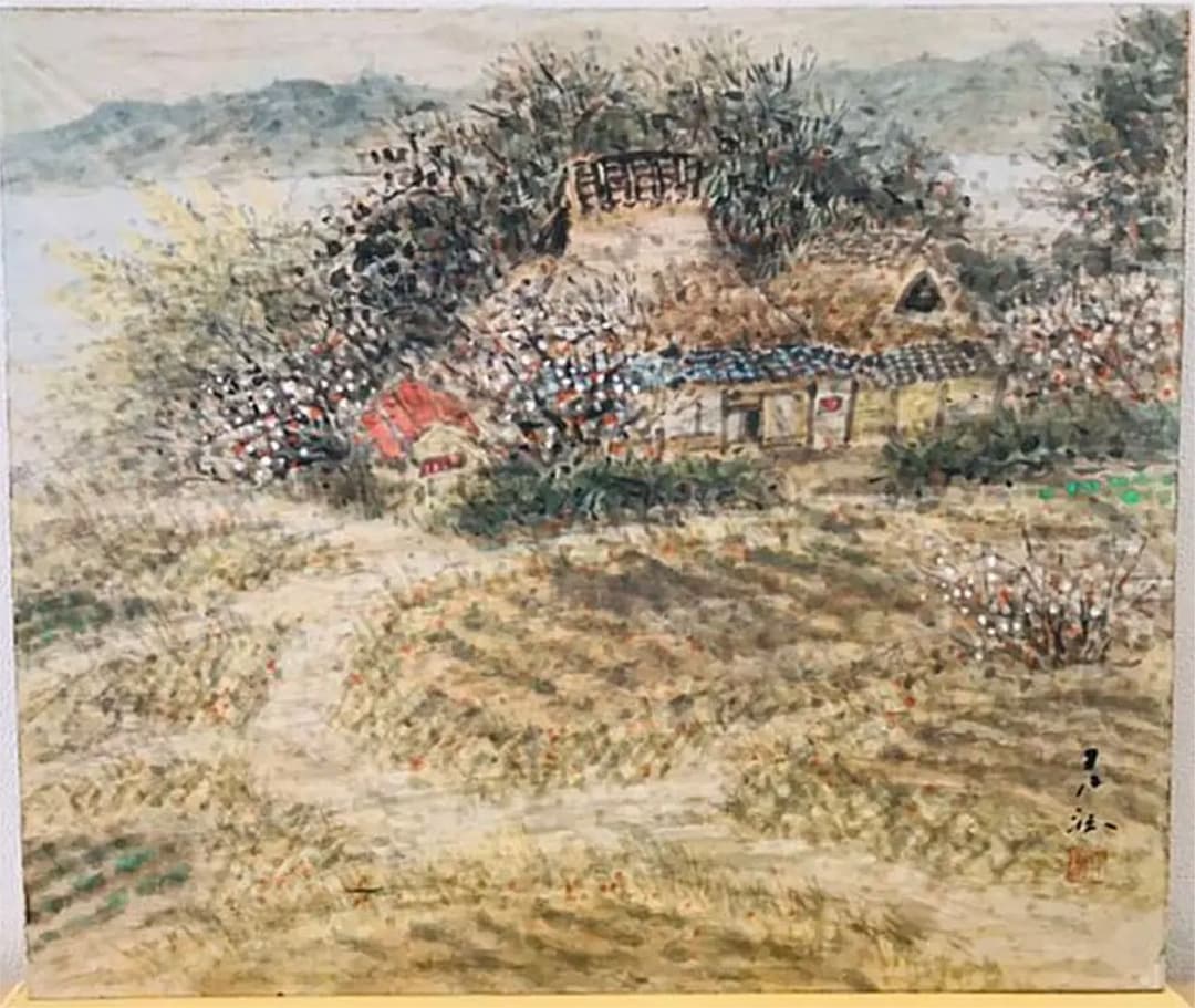 白井青淵『湖西の早春風景』日本画 10号 原画 和紙 真作保証