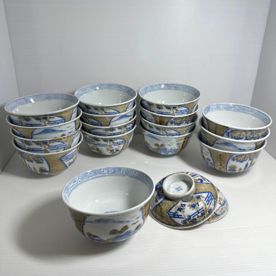 江戸期 富貴長春 茶碗 食器 16点セット 江戸期 富貴長春 茶碗 食器 16点セット