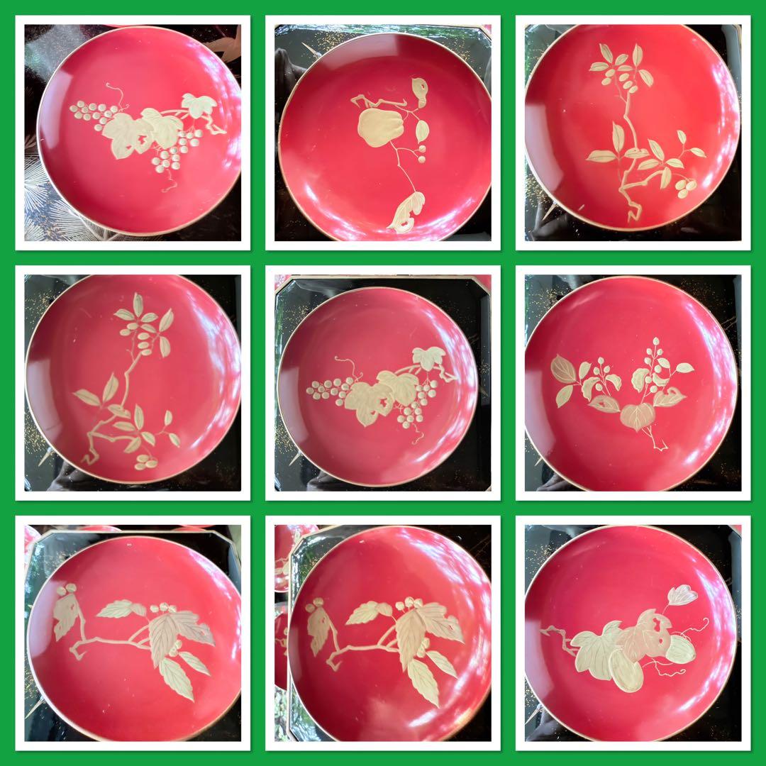 新春特別価格 ‼️高蒔絵『木の実』絵がわり引盃18客➕1プレゼント桐箱入茶道具