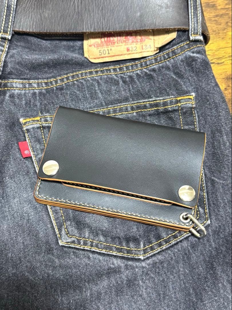 トラッカーウォレット　財布　栃木レザー　3層　茶芯　ミドルタイプ