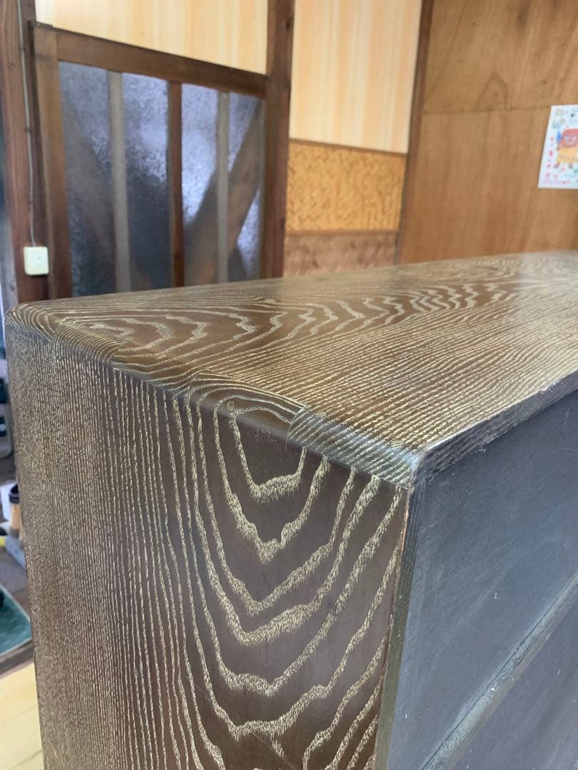 しい木目の昭和レトロ茶箪笥 和家具 木製 一体型
