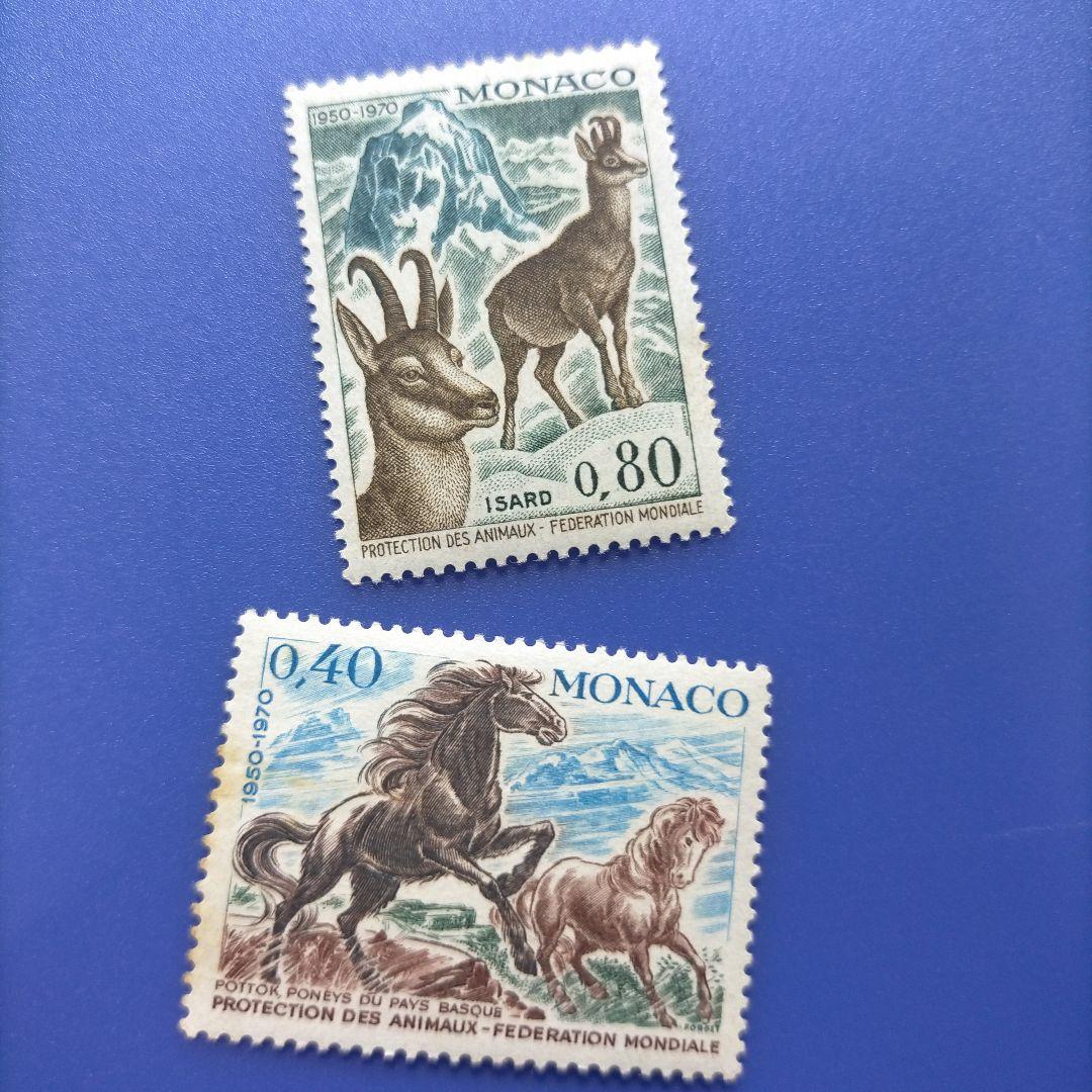 3820 外国切手 モナコ 1970年 国際動物保護協会20周年 凹版6種完