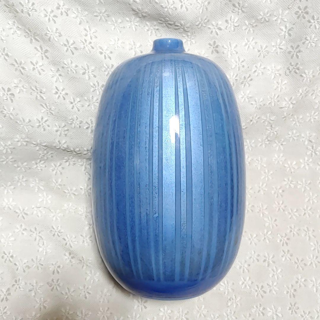 人間国宝　中田一於　釉裏銀彩　花入　九谷焼　淡青釉裏銀彩 花瓶 日本工芸会正会員