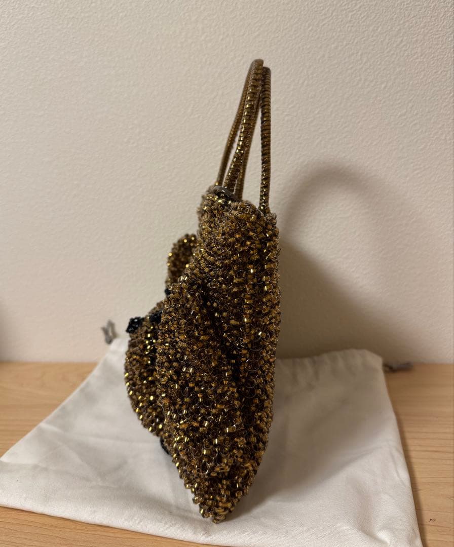新品ANTEPRIMA ビーズ犬顔バッグ ゴールド系