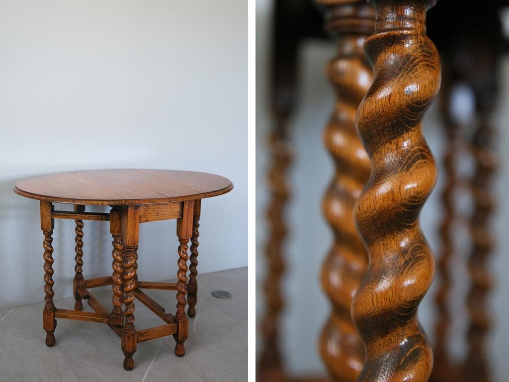 英国アンティーク木製ゲートレッグテーブル/ダイニング机バタフライ(89-263)
