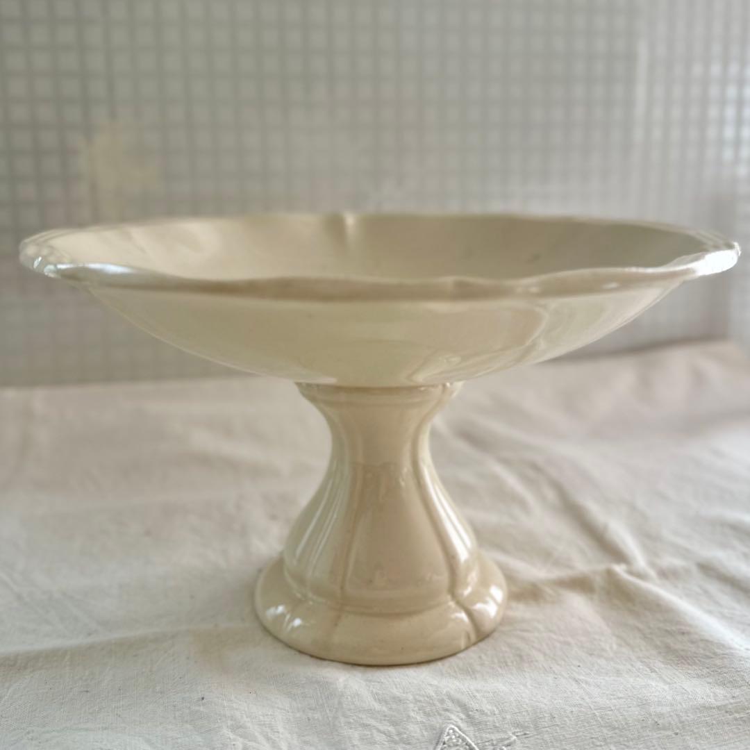 専用】サルグミンヌ窯 花リム コンポティエ 象牙色 フランスアンティーク