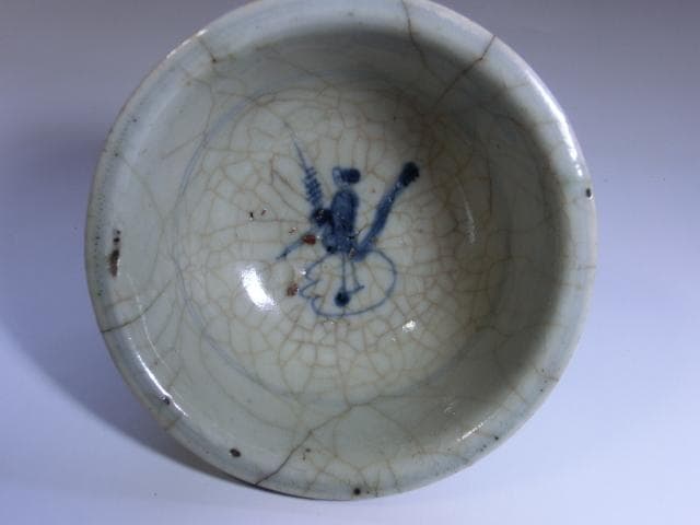 鉢■古い中国染付茶碗 人物絵 青華 経年貫入 茶碗 古碗 古玩 時代物 骨董品■