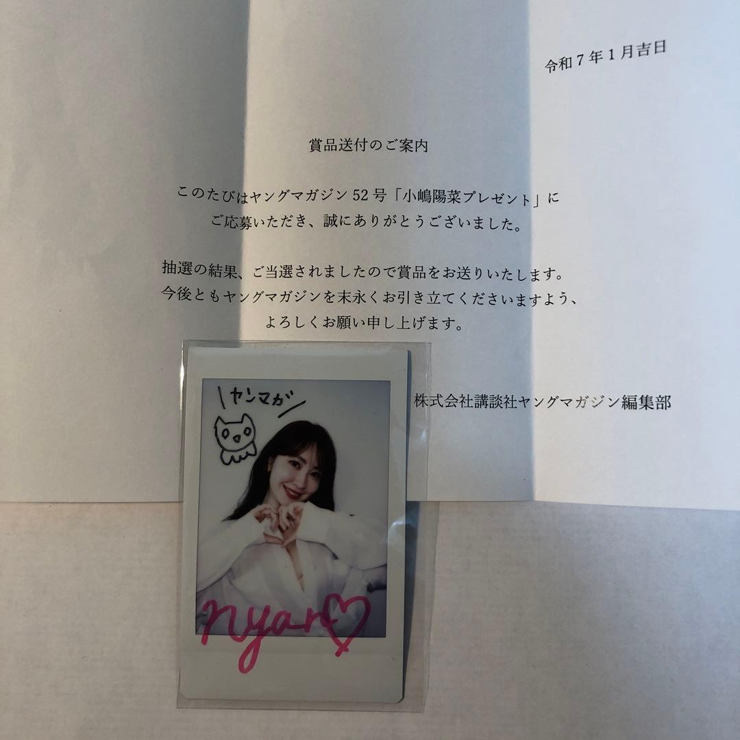 抽プレ☆小嶋陽菜 直筆サイン入りチェキ☆ヤングマガジン 当選品☆