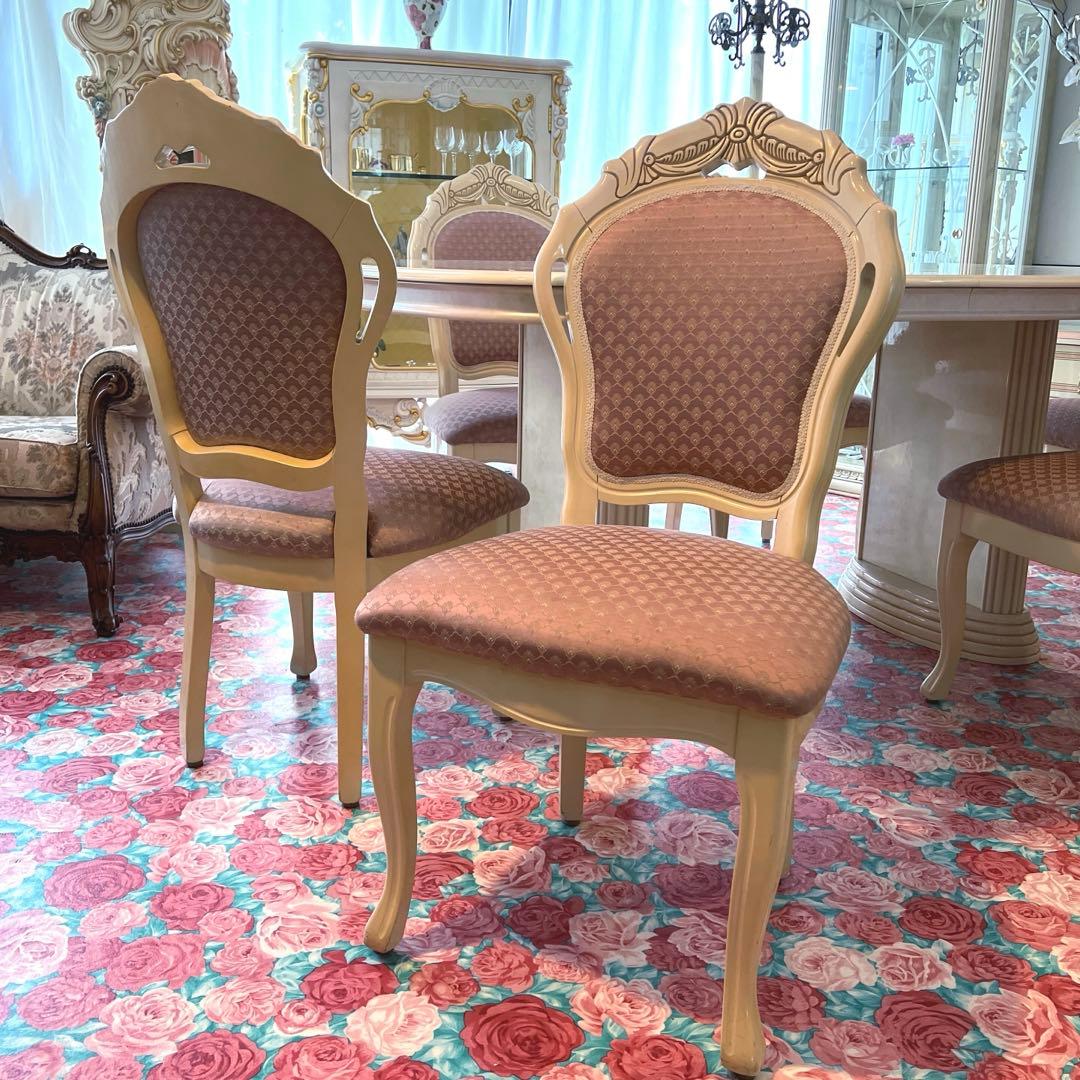 k509 イタリア製 まるでプリンセスの食卓 ダイニングセット 6人掛け ピンク