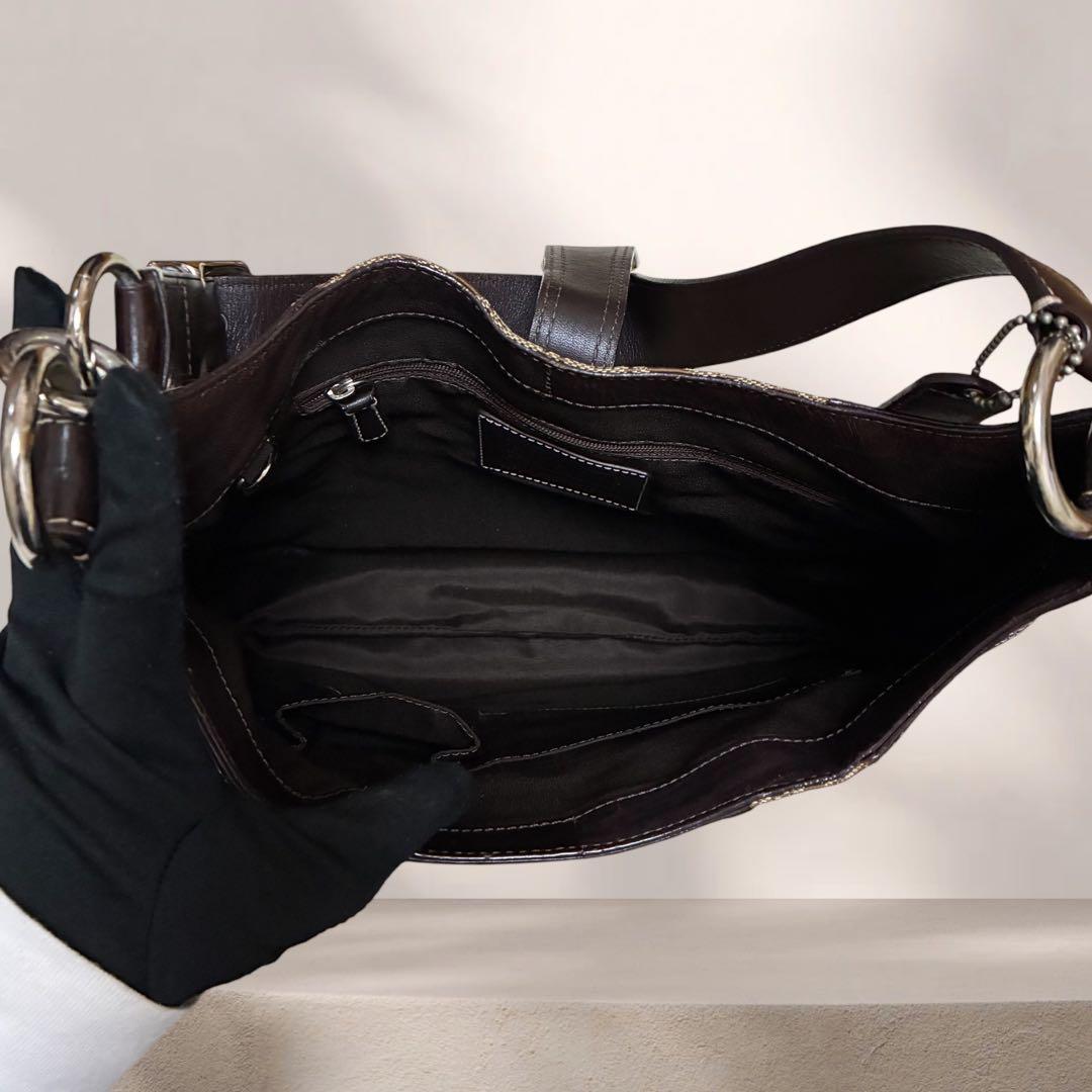 美品 COACH コーチ ワンショルダー バッグ シグネチャー ジャッキー 茶