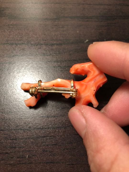 18k赤珊瑚ブローチ1️⃣ E8944【ROSE】薔薇 血赤珊瑚 最高級18金無垢