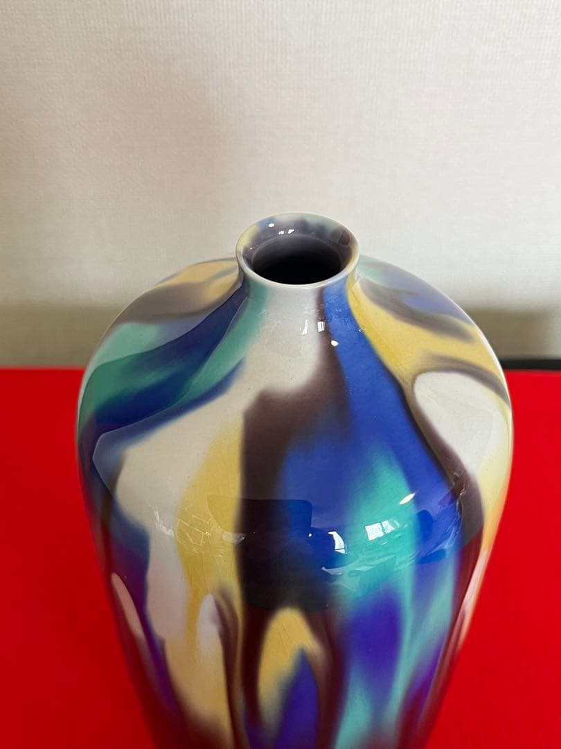 人間国宝 徳田八十吉 (正彦銘) 彩釉 壺 約26cm T251 共箱