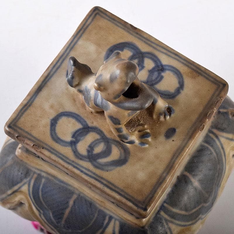 中国 青花 雷文 犬摘 四方香炉 時代箱付 M R8380