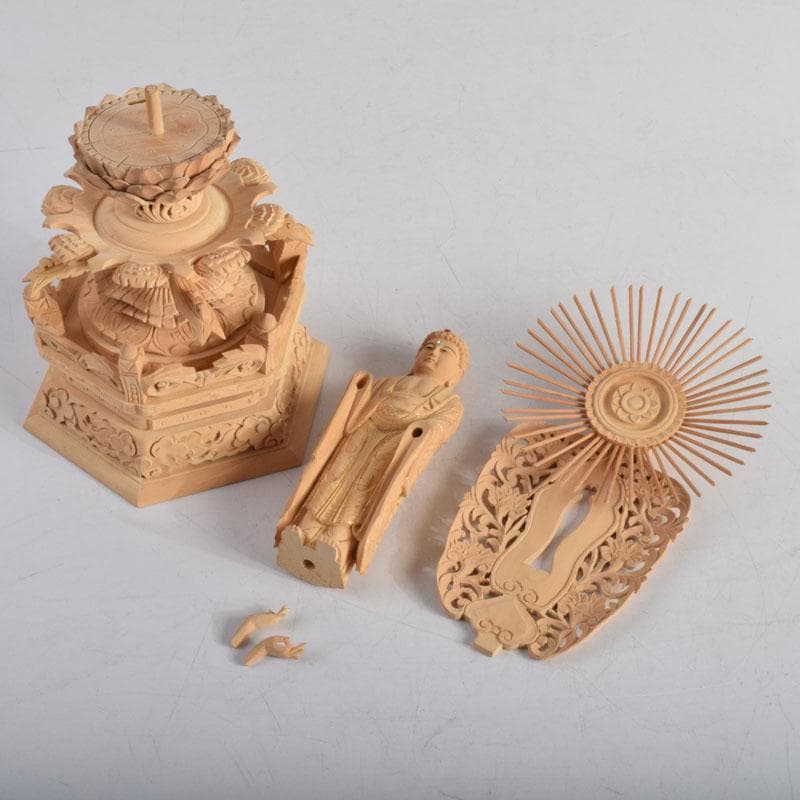 仏教美術 柘植彫刻 西立弥陀像 仏像 華鬘台 C 8845 仏像 台